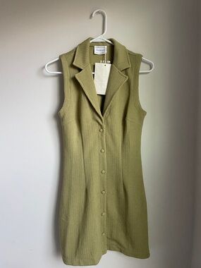 Sleeveless Button-Front Mini Dress in Olive Green by Sabo